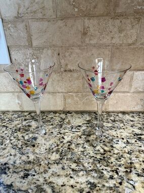 Hand-Painted Colorful Dot Martini Glasses - Set of 2